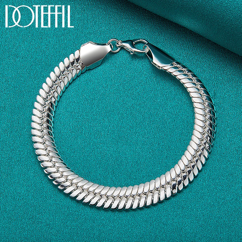 DOTEFFIL 925 Sterling Silver 10mm Side Snake Chain Bracelet For Man Women Wedding Engagement Party Fashion Jewelry