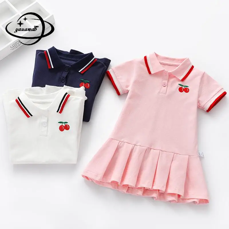 3-13y Kids Polo Shirts Summer Girls Tops Tees Short Sleeve Striped Cotton Breathable Loose Comfortable Children Clothes Hy29