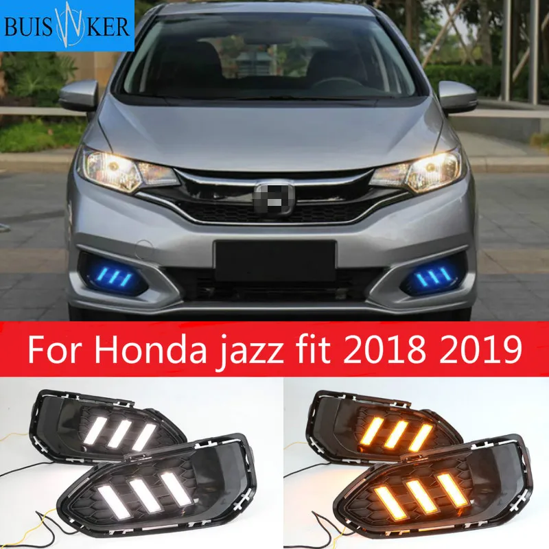 

2pcs For Honda jazz fit 2018 2019 LED DRL Daytime Running Lights Daylight Fog Lamp Cover With Turn signal lamp