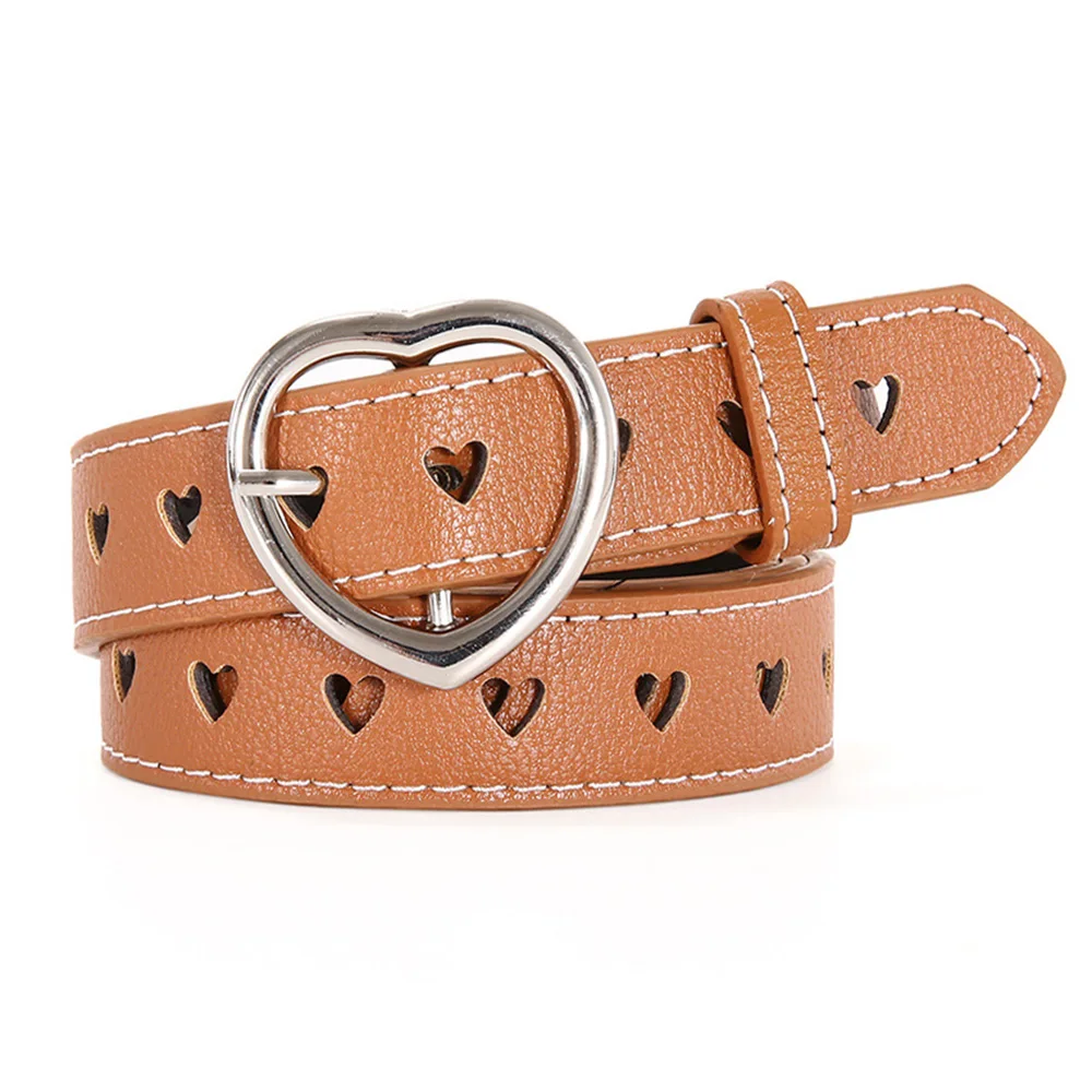 Retro Internet Celebrity Heart-shaped Leather Belts Buckle Metal Pink Colour Belt for Women 2.3cm Width Fashion Accessories