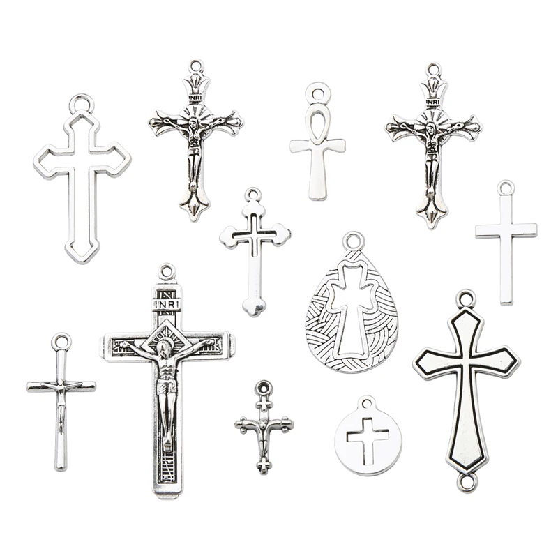 10/20/40pcs Silver Zinc Alloy Metal Cross Series Charm Pendants for Necklace Bracelet Earring DIY Jewelry Making Accessories