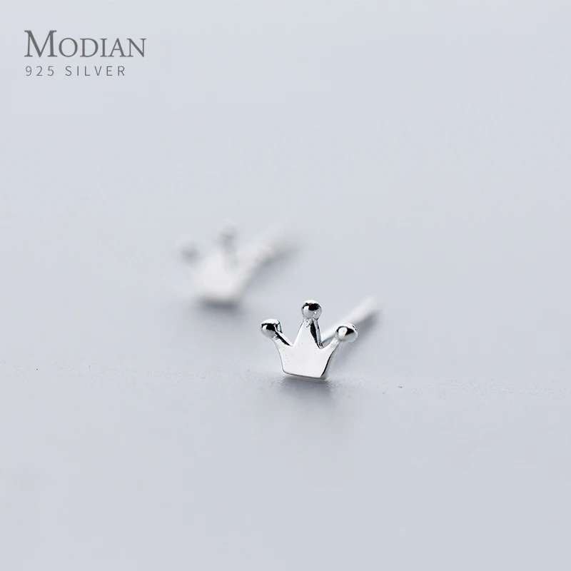 Modian 2021 NEW Minimalism 925 Sterling Silver Small Cute Crown Exquisite Trendy Stud Earrings Women And Girl Kids Tiny Jewelry