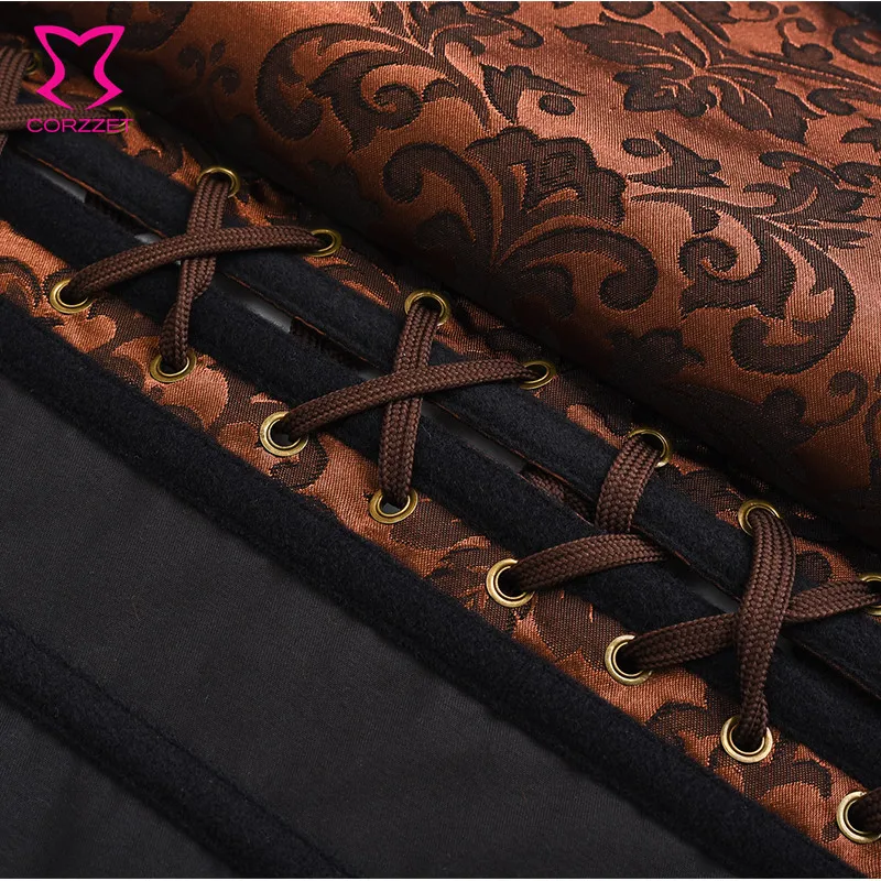Brown Lantern Sleeve Steel Boned Victorian Corset Top Sexy Korsett For Women Plus Size Gothic Clothing Vintage Steampunk Clothes