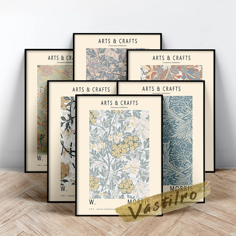William Morris Famous Classic Poster, Flower Leaf Fabric Textured Background Canvas Painting, Vintage Morris Flora Wall Decor