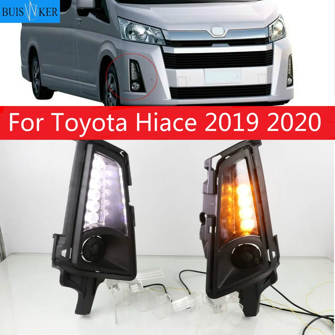 

2PCS Dynamic Yellow Turn Signal Function 12V Car DRL Lamp LED Daytime Running Light For Toyota Hiace 2019 2020