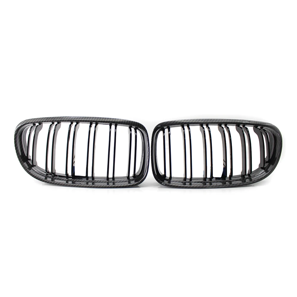 2x Carbon Fiber Black Double Slat Auto Car Front Kidney Grille For BMW E90 E91 2009 2010 2011 2012 3 Series 325i 328i 335d 335 i