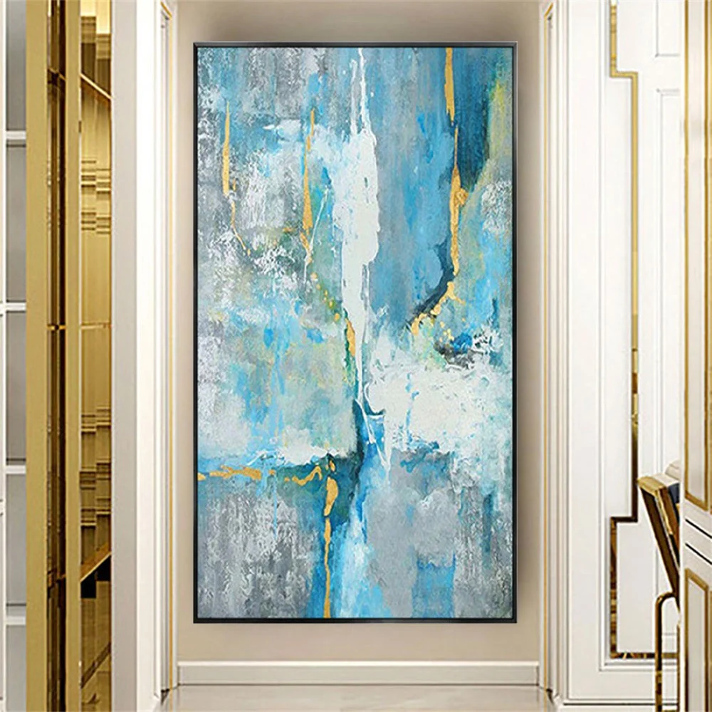 100% Hand-Painted Abstract Oil Paintings On Canvas Drawing Blue Starry Sky Landscape Poster Decor Home Room Wall Art Picture