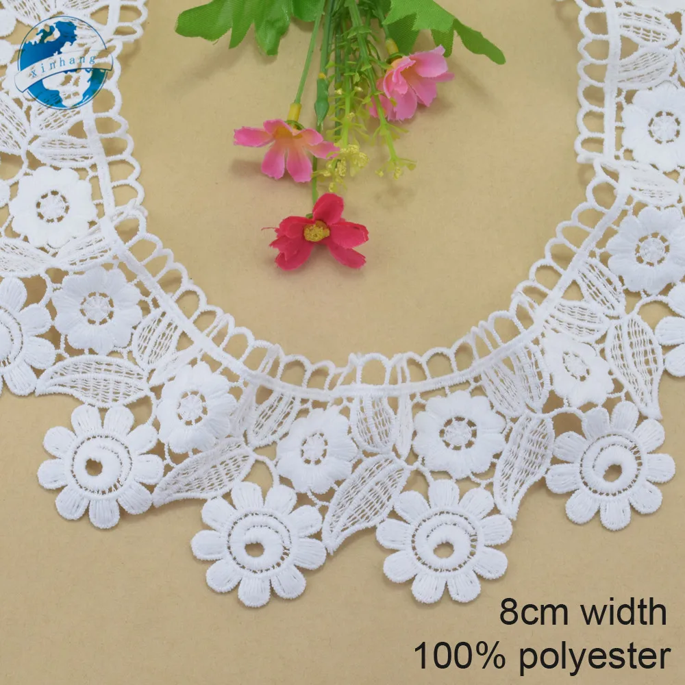 8cm Width White Polyester Embroidery French Lace Ribbon Fabric Guipure Diy Trims Warp Knitting Sewing Garment Accessories#4060