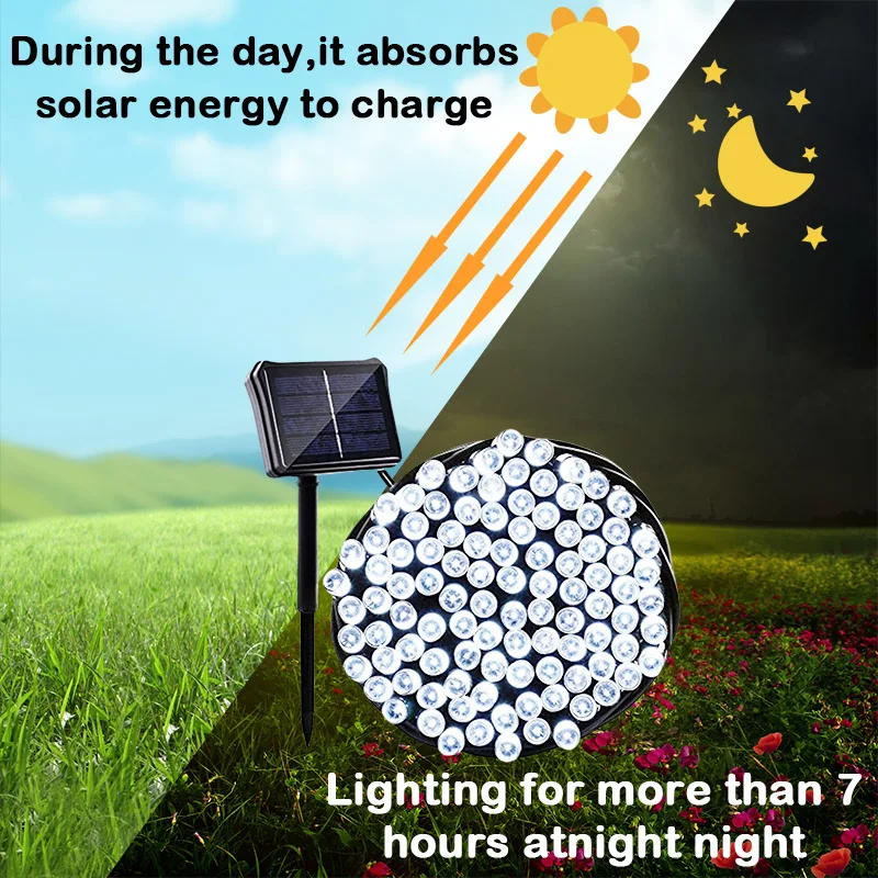 8 Modes Outdoor Solar String Fairy Light 12M 22M 32M Waterproof Solar Power Lamp for Stree Patio Balcony Fence