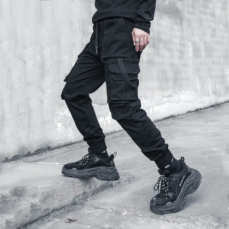 Functional overalls male paratroopers beam foot trousers ribbon Fried street casual pants