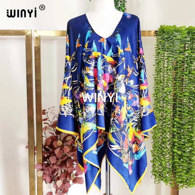 New Printed Middle East 2021 Silk Bohemian summer Beach top clothes Batwing Sleeve abaya Silk top dresses for women WINYI