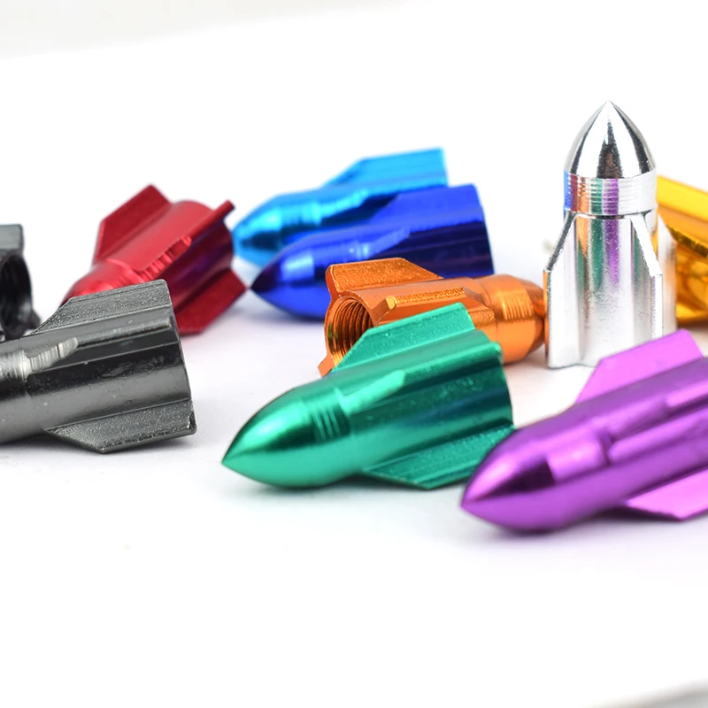 4pcs/8pcs Cycling Bicycle Gas Nozzle Cap CNC Aluminum Car Schrader Valve Cap Rocket Modeling Gas Nozzle Valve Dust Cap Cover