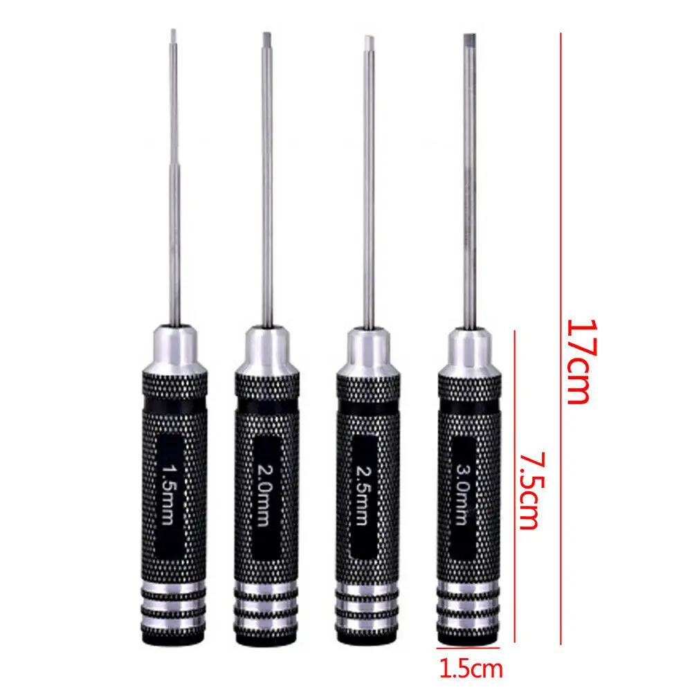 4PCS 1.5mm 2.0mm 2.5mm 3mm Alloy Aluminum Allen Hex Screwdrivers Key Driver Tool Set Handle for RC Hobby Model Car