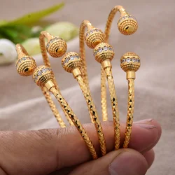 4pcs/set 24K Gold Color Dubai Cuff Bangles For Women Girls Bead Micro Inlay Jewelry Wedding Bracelets Jewelry Party Gifts