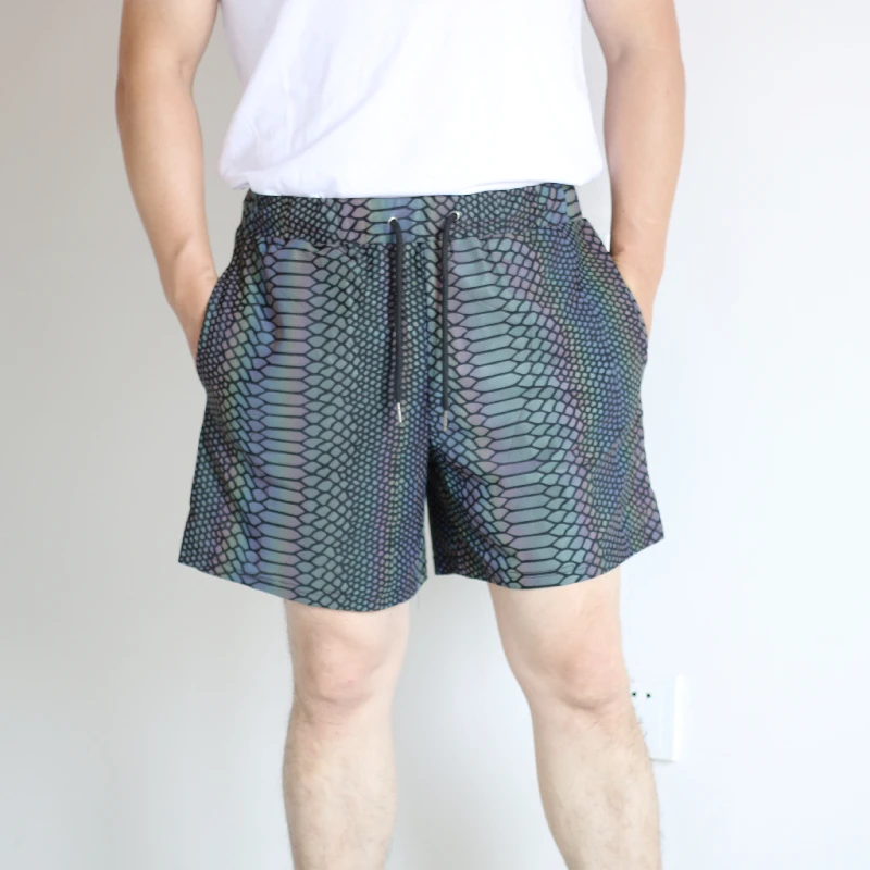 Summer Shorts Men 2025 Jogger Reflective Safety Trouser Snakeskin Print Drawstring Elastic Waist Cycling Gym Shorts With Pockets - Image 5
