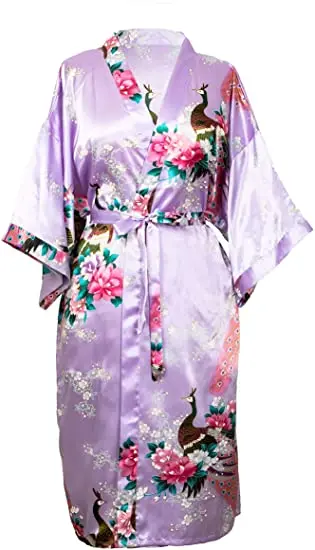 Satin Silk Women Wedding Bridemaid Robe Sexy Crane Print Bathrobe Short Long Kimono Night Gown Robe Fashion Dressing Gown Female