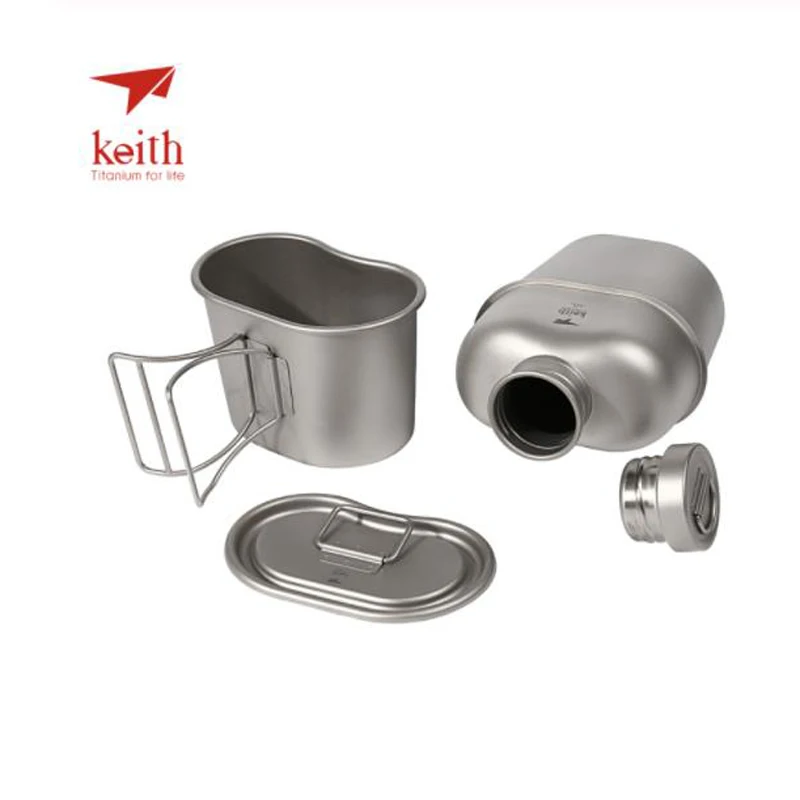 Keith Titanium 1100ml Army Sports Kettle And 700ml Titanium Lunch Box Camping  Water Bottles Water Cooker Ultralight Ti3060