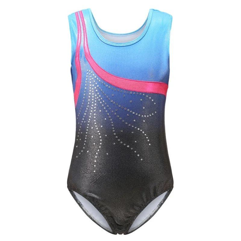 Leotards sem mangas de balé para meninas, bodysuit ginástica, strass glitter, desempenho profissional, roupas de dança para criança