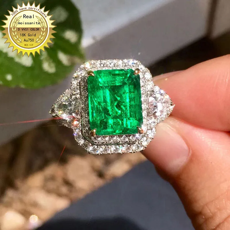 

10K Gold ring Lab Created 2ct Emerald and Moissanite Diamond Ring With national certificate Em-006