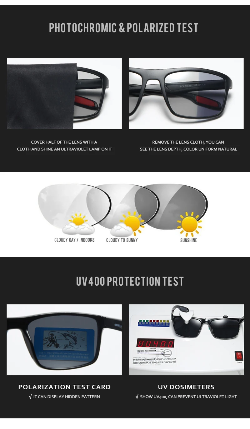 KDEAM VIP Bieten Ultra Licht Rechteckigen Polarisierte Und Photochrome Sonnenbrille Männer – Detail 4