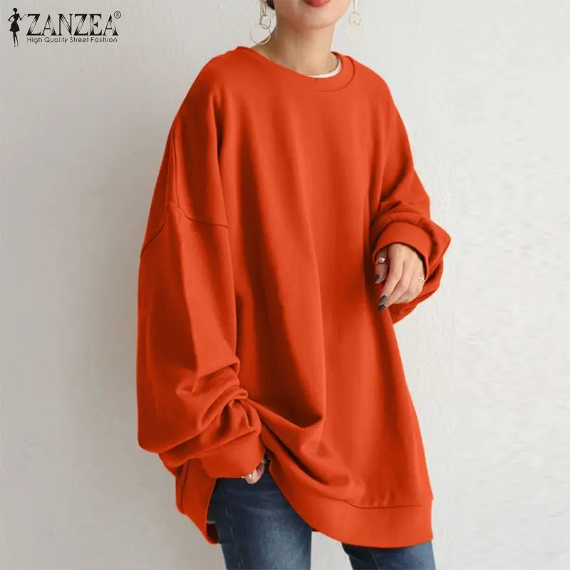 ZANZEA Autumn Long Sleeve SweatshirtsOversized Women Solid Loose Pullover Fashion Winter Hoodies Sweatshirt Casual Streetwear