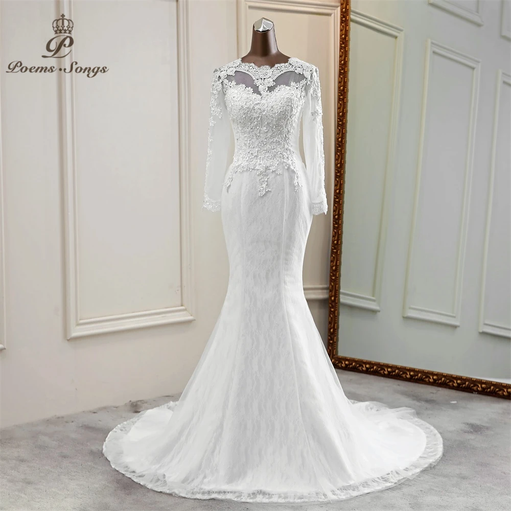 2020 nouvelle fleur robe de mariée manches longues mariage élégant robes de mariée applique sirène robe de mariée