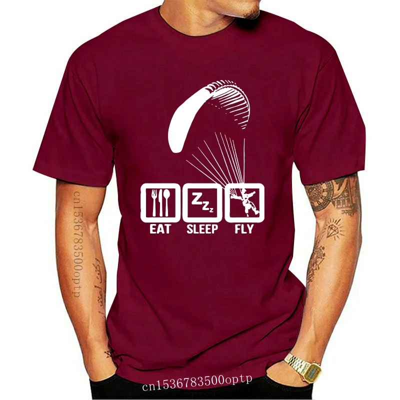 New Plus Size Clothing Eat Sleep Fly Paraglider T Shirts For Men Cool Paragliding Fitted Tee Shirt 010490