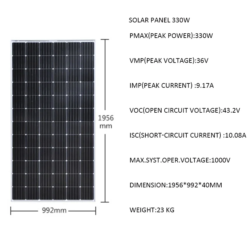 Solar Panel Kit 330W 24V With Bracket Mount Support Solar Charger Solar System 3.3 KW  6.6KW 10KW 220v 110v 380v Roof Villa RV