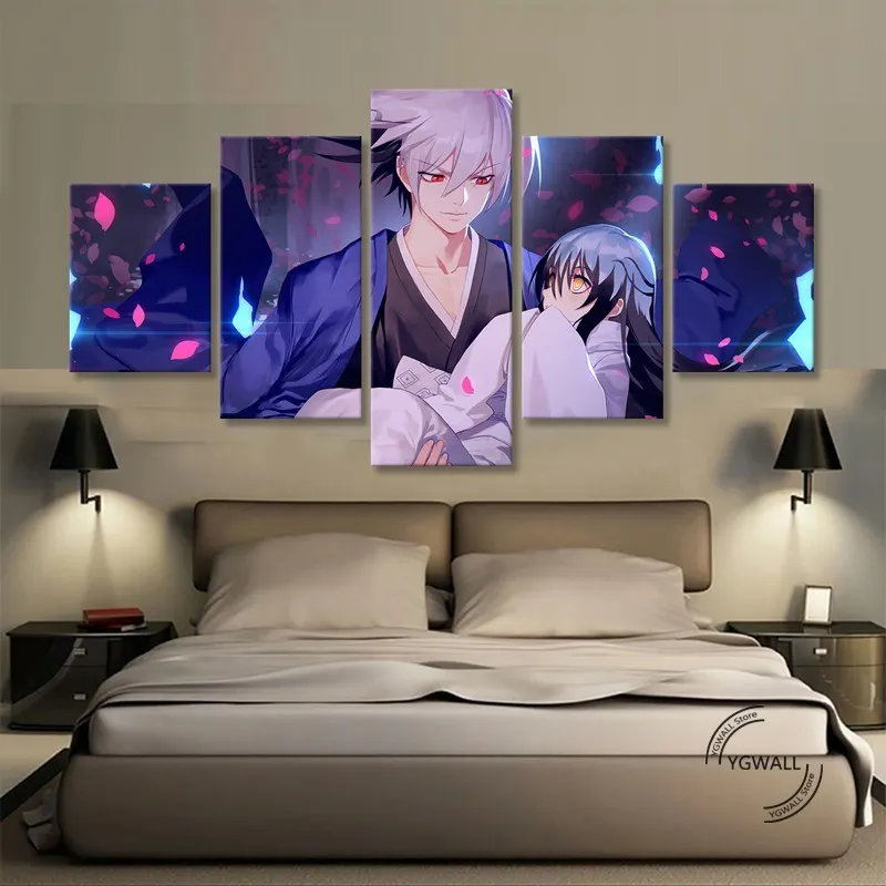 Nurarihyon no Mago Rikuo Nura and Tsurara Oikawa Canvas Paintings Home Decorative Wall Art 5 Pieces Pictures Prints Poster