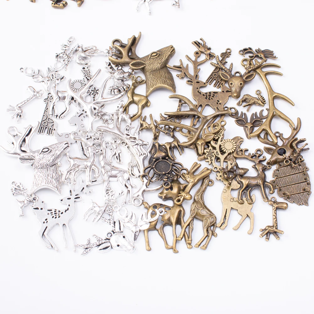 

100g hot sale metal Animal deer mixed pendant antique bronze bracelet necklace handmade jewelry production wholesale