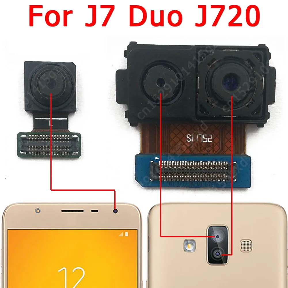 Câmera de visão frontal e traseira para Samsung Galaxy J7 Duo, backup, frente, moldura, Flex, substituição, peças sobressalentes, módulo da câmera principal