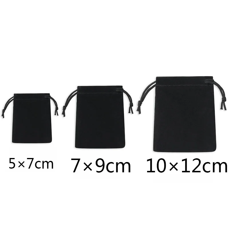 100PCS Wholesale 5*7 7*9 10*12cm Red Velvet Drawstring Bag Black Jewelry Gift Bags Christmas Pouch Cotton 3 Sizes Free Shipping