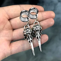 2 PC Goth Skull Brid Pendant Ear Plugs Ear Tunnels Stretcher Screw-fix Gauges Stainless Steel Piercing Ear Expander Y2k Jewelry