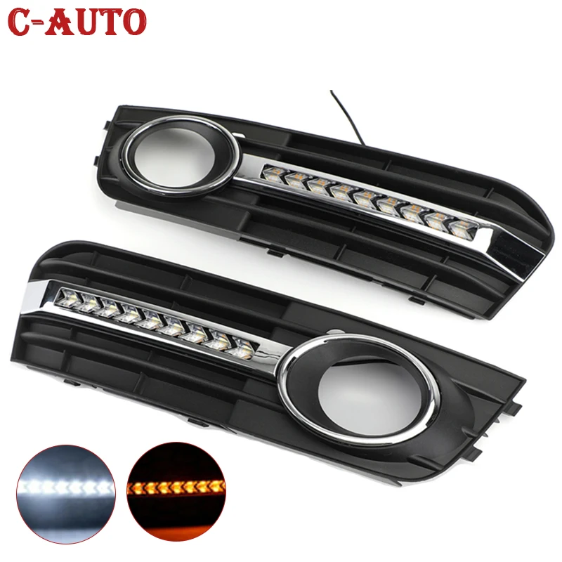 

2pcs/set LED Fog Grill Lamp Daytime Running Light Cover Grille Chrome Front Fog Light Trim Cover For Audi A4 B8 2009 2010 2011