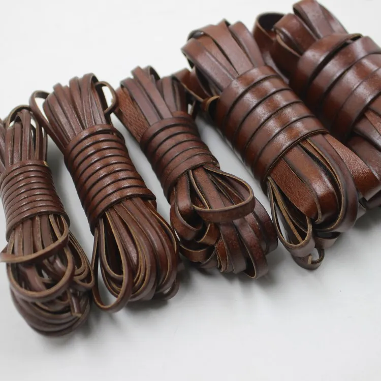 vintage Genuine Cowhide Leather cord strip Flat rope DIY leather craft Jewelry bag 5 meters leathercraft