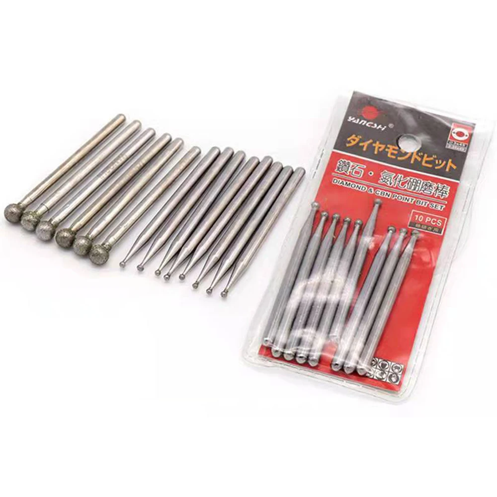 2/5Pcs 3mm Shank Diamond Grinding Burr Point Jade Stone Carving Tools Engraving Bits for Dremel Rotary