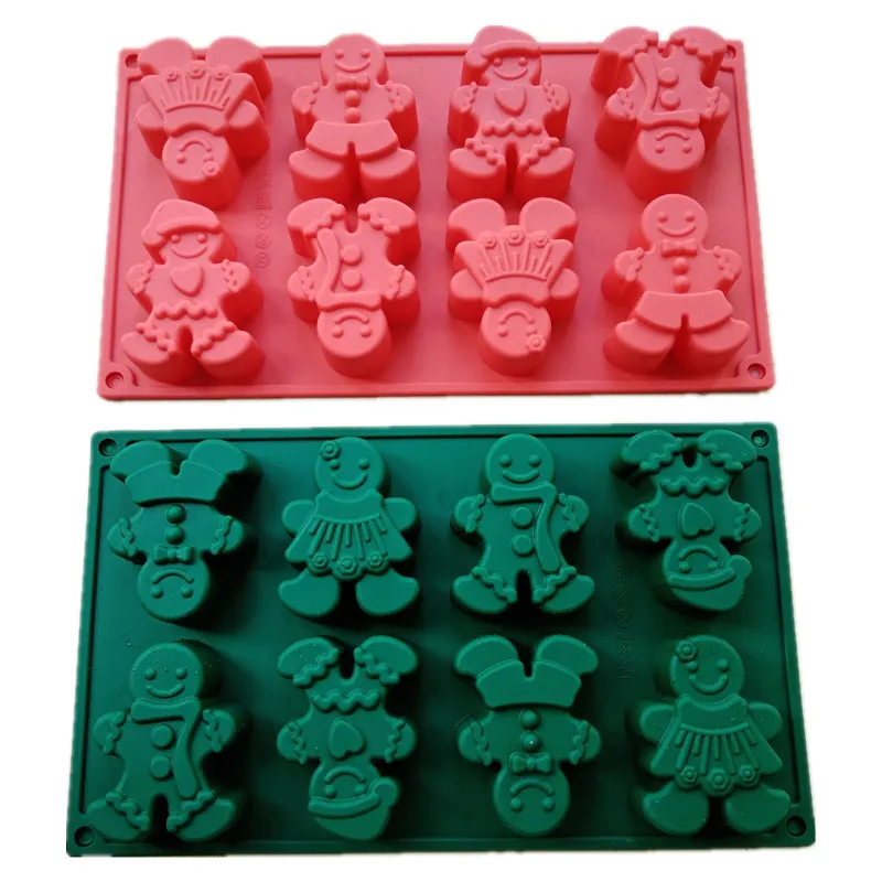 Joyful Christmas Baking  8-Cavity Red/Green Food Grade Silicone Mold with 4 Adorable Snowmen & 4 Gingerbread Men  Hot Sale 2025