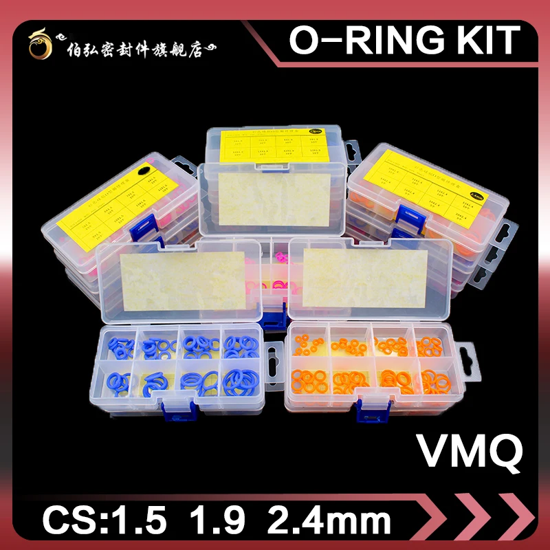 Silicone rubber O-Ring Thickness 1.5/1.9/2.4mm Ring Seal Silicone Sealing O-rings VMQ Washer oring set Assortment Kit Set