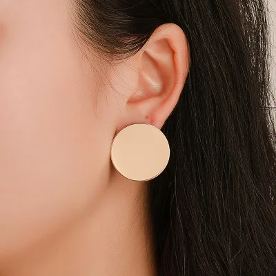 European and American wind mirror geometric earrings temperament disc cute metal earrings simple wild round ladies earrings