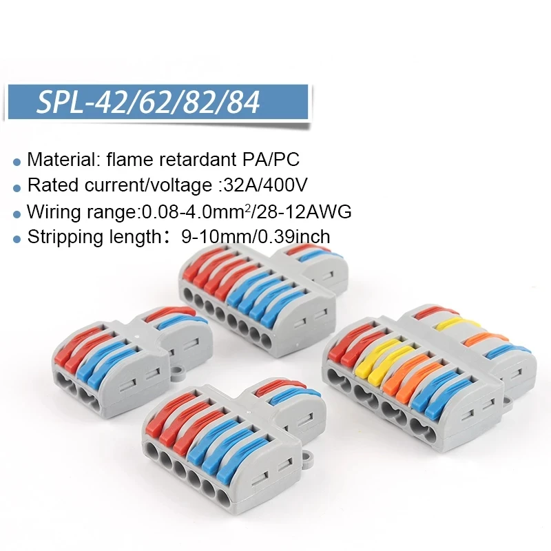 Conector de cableado rápido 1 en múltiple, divisor Universal, cable de cableado Push-in, bloque de terminales doméstico a tope combinado SPL 222