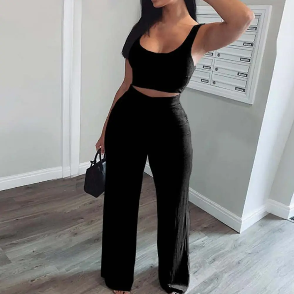 Sleeveless Tube Top Flare Pants 2 Pieces Set Summer Women Camis High Waist Pants Tracksuit Streetwear female set