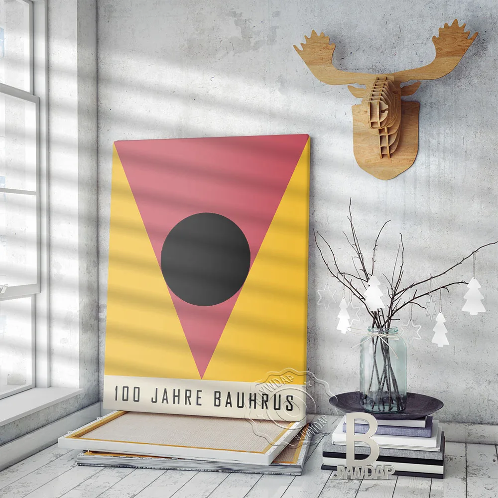 100 Jahre Bauhaus Exhibition Poster, Triangle Black Round Patterning Combination Art Print, Minimalism Geometric Home Wall Decor