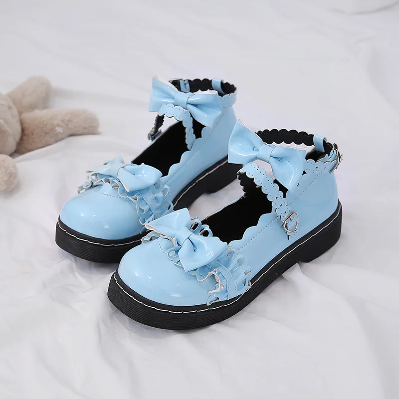 Japanese Anime Lolita Shoes Low Heel Lolitas Lace Bow Round Head Soft Girl Student Jk Uniform Shoes Sweet Cosplay Harajuku