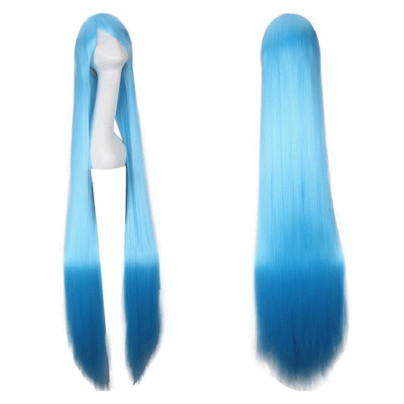 150CM Long Straight sky blue Wigs Full Bangs 59'' women Synthetic Fake Hair anime Cosplay Wig Halloween Heat Resistant Perucas