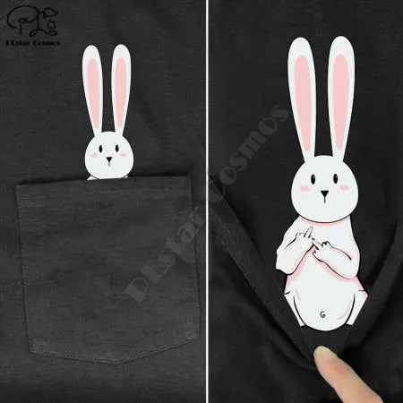

PLstar Cosmos T Shirt Fashion summer pocket rabbit printed t-shirt men for women shirts tops funny cotton black tees