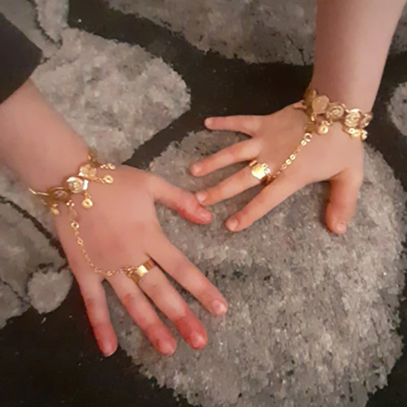 Dubai African Coins Bangles Arabic  Jewelry Gold Bangles for Kids Copper Baby bracelets with Ring