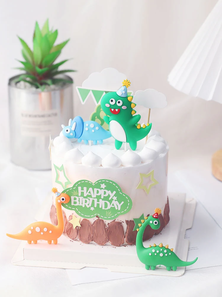 Artoon bebê dinossauro bolo topper dinossauro selva safari festa de aniversário decoração menino dinossauro animais decoração do bolo mundo jurássico