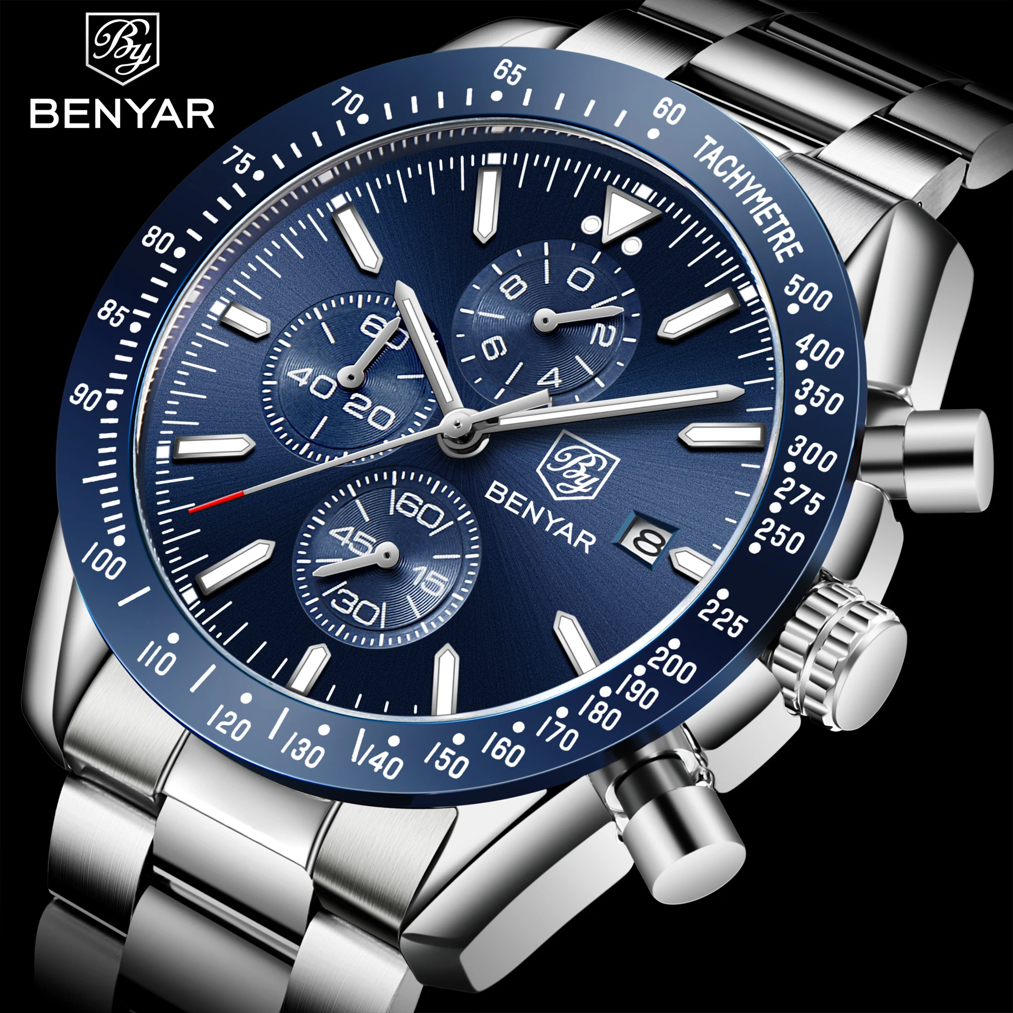 

Male Watch BENYAR Top Brand Luxury Full Steel Business Quartz Men Casual Waterproof Sports WristWatches Clock Relogio Masculino