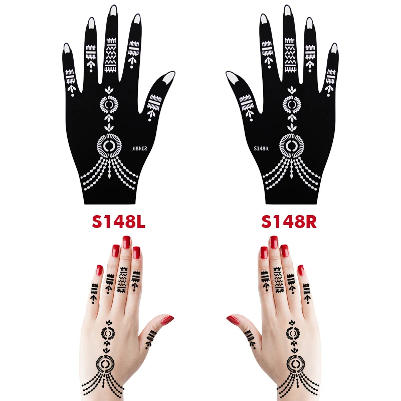 10PCS Self-Adhesive Reusable Henna Tattoo Stencils,Mehndi Indian Temporary Hand Tattoos For Body Art Painting 5 Pairs