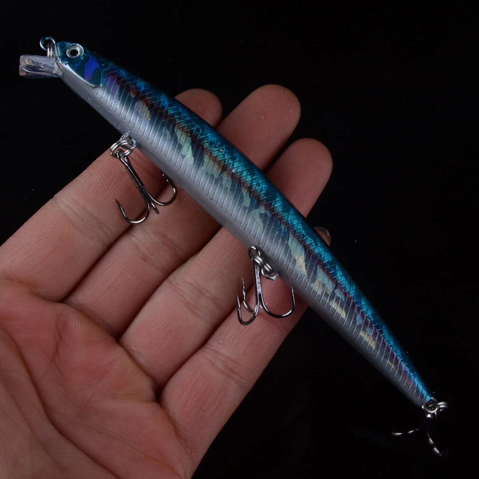 Hot Sale 1pcs 13cm 15g Big Long Floating Fishing Minnow VIB Sea Fishing Lure Bait 3D Eyes Strong Hook Lure For Sea Fishing Pesca